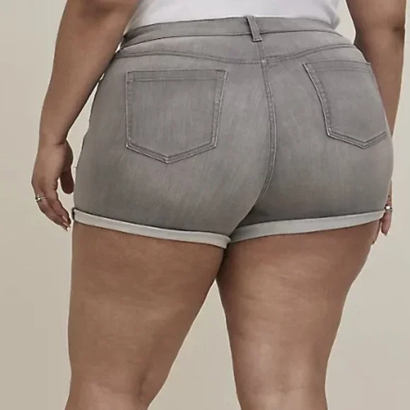 New Torrid Shortie Shorts Denim Jean size 22 Gray Distressed - Picture 2 of 5